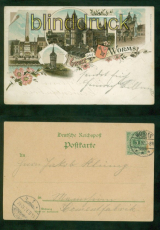 Worms Litho AK Gruss aus .... vier Ansichten 1897 Bahnpost  nach Mannheim(d9567)