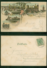 Worms Litho AK Gruss aus .... sechs Ansichten 1899 Bahnpost  Zweibrcken (d9569)