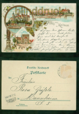 Meissen Litho-AK Gruss aus .... drei Ansichten 1899 nach Mannheim (d9621)