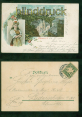 Plauen i. V. farb-AK Teilansicht + Tracht Aschaffenburg 1901 n Ludwigshaf(d9630)