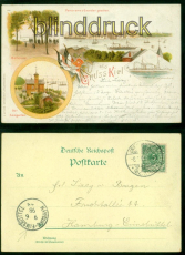Kiel Litho-AK Gruss aus ..... vier Ansichten Gremsmhlen 1898 nach Hamburg(d9679
