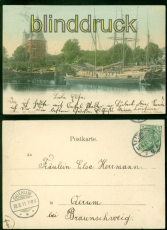 Lbeck farb-AK Am Hafen 1901 nach Querum bei Braunschweig (d9703)