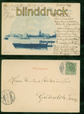 Homberg am Rhein sw-AK Ansicht mit Rhein 1899 nach Gtersloh (d9375)
