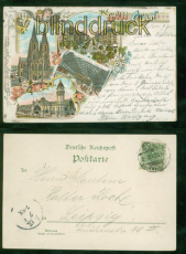 Kln Litho-AK Gruss aus ..... vier Ansichten 1897 nach Leipzig (d9379)