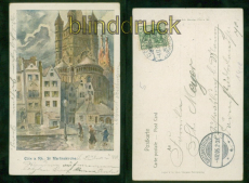 Kln a. Rhein farb-AK St. Martinskirche 1905 nach Gustavsburg (d9395)