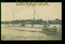 dt. Reich Frachttauchboot Deutschland sw-AK in Flaggen-Gala ungebraucht (55767)