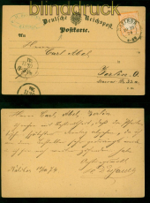 dt. Reich Mi #  18 groer Schild EF Postkarte Ratibor 10.10.1874 n Berlin (55742
