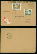 dt. Reich Mi # 842 und 828 MiF auf R-Brief Schildow 1943 nach Berlin (56320)
