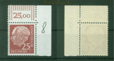 Bund Mi #  186 x W w OR W postfrisch 25 Pfg. Heuss glattes Gummi Feld 10 (56611)