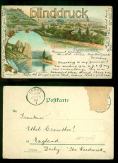 Bad Kreuznach Litho-AK Gruss aus ..... zwei Ansichten 1900 nach England (d10182)