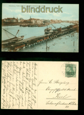 Duisburg-Ruhrort farb-AK von der Rheinbrcke gesehen 1911 nach Kiel (d10189)