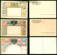 dt. Reich drei Prge-AK Abbildungen Briefmarken Samoa, Bayern + Germania (56223)