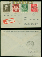 dt. Reich Mi # 862, 864 + 894/95 R-Brief Landau 29.8.1944 Jaworzno O.S. (56887)