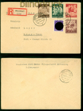 dt. Reich Mi # 869/72 und 785 Satz-R-Brief Hrsching 3.3.1944 nach Linz (56892)