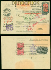 dt. Reich Mi # 96 B II+97 B II+145 II (2) Auslands-Wert-Paketkarte 1921 (56860)
