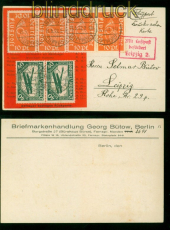dt. Reich Mi # 111 (4) + 112 (2) MIF LuPo-DS-Karte Berlin 1922 Leipzig (56919)