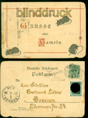 dt. Reich AK Hameln Mi # 46 Hameln 1899 + Mi # 646 gelaufen Bremen 1937 (d10216)