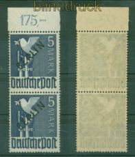 Berlin Mi #  20 OR P (2) postfrisch 5 Mark Schwarzaufdruck senkr OR-Paar (57129)