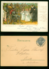 Serie Volkslieder No. 7 Glitzer-farb-AK Hussitten 4.2.1901 nach Enville (d10231)