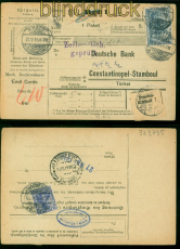 dt. Reich Mi # 94 A I und 87 II Paketkarte Rheydt nach Constantinopel 1915(57294