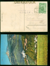 Liechtenstein Mi #    1 EF auf farb-AK aus Vaduz 2.1.1913 n Wallerfangen (57312)