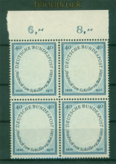 Bund Mi #  210 postfrisch 4er-Block vom Oberrand Friedrich von Schiller (57529)