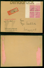 SBZ Mi # 136 X Eckrand-4er-Block auf Orts-R-RckscheinLeipzig 17.8.1945  (57362)