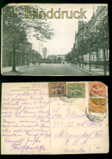 Kattowitz sw-AK Bahnhofstrasse mit neuem Wasserturm 23.9.1920 in die USA(d10337)