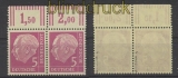 Bund Mi #  179 y postfrisch waager. Oberrandpaar Walze Heuss Lumogen gepr. Schlegel BPP