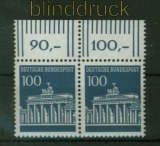 Bund Mi #  510 postfrisch 100 Pfg. Brandenburger Tor waagerechtes Paar Oberrand Walze (41551)