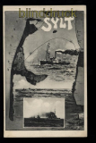 Insel Sylt sw-AK Inselsilhouette mit Kriegsschiffen ungebraucht (d5771)