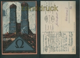 Mnchen farb-AK Frauenkirche Franko-Stempel 1920 (d4776)