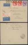 Dänemark Auslands-LuPo-R-Brief Mi # 144 und 2 x 145 Kopenhagen 1932 (46413)